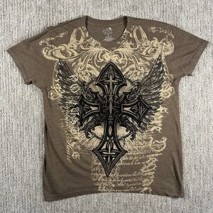 VTG Y2K Men's The Raw Uncut‎ T Shirt Brown Size Medium Punk Rock Emo Goth